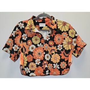 Mavrans womens small cropped floral shirt coconut husk yellow top